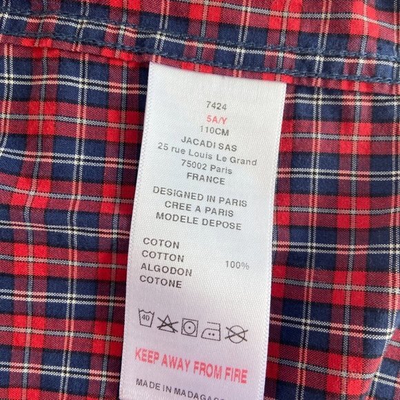 Jacadi Boy's Plaid Shirt with Contrast Detail Cuff in Size 5 EUC - Picture 3 of 14